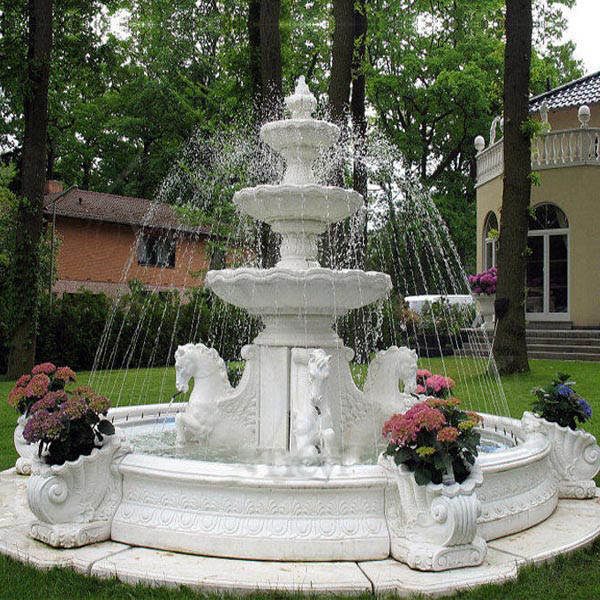 Classical Outdoor Marble Fountain with Horse Statue Factory Supply MOKK-84