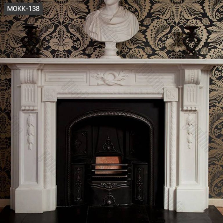 white marble fireplace surround - Trevi Sculpture