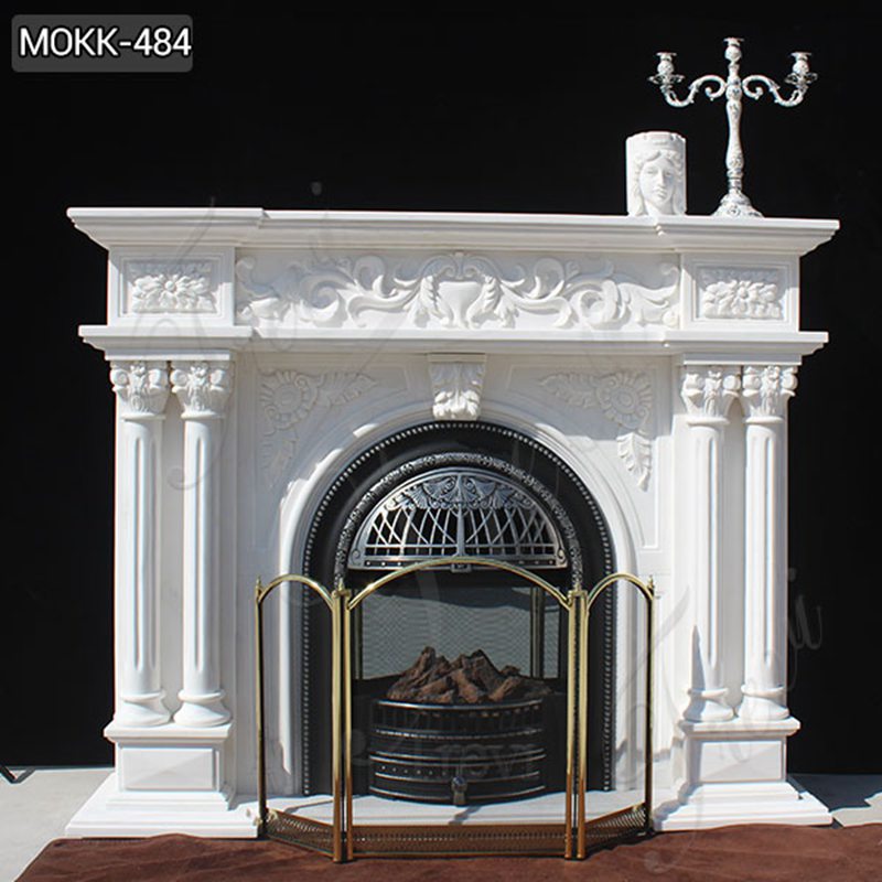 white marble fireplace surround - Trevi Sculpture