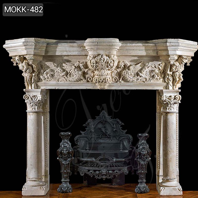 white marble fireplace surround - Trevi Sculpture