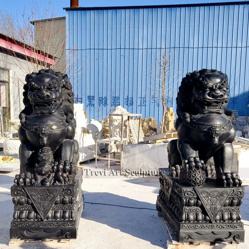 black stone chinese lion statue