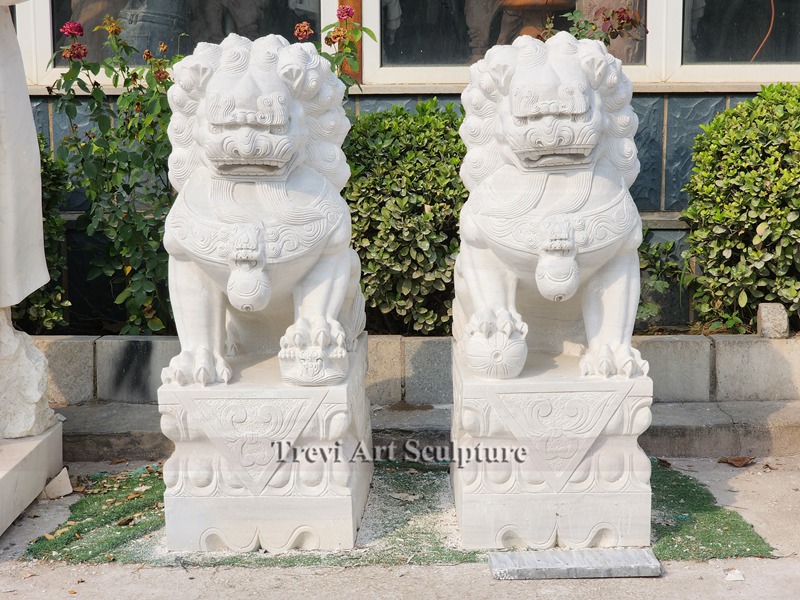 white stone chinese lion statue