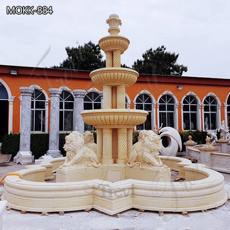 Marble Garden Fountain with Lion Statue Manufacturer MOKK-884