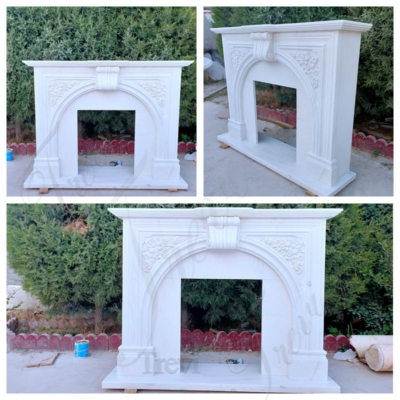 Natural white marble fireplace-Trevi Sculpture