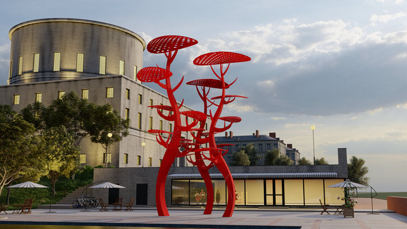 Red metal tree sculpture-Trevi Sculpture