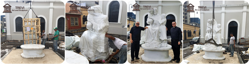 installation of Trevi's marble religious sttaueinstallation of Trevi's marble religious statue