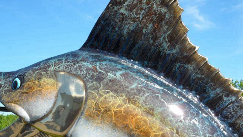 details of bronze swordfish statue-Trevi Statue