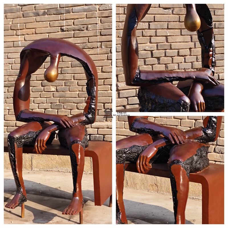 Modern Bronze Melancholy Sculpture details