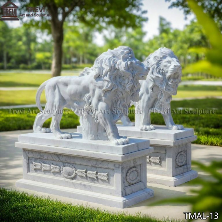 marble outdoor porch lion statue pair
