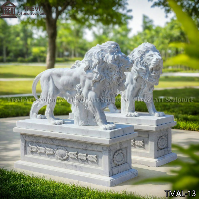 marble outdoor porch lion statue pair