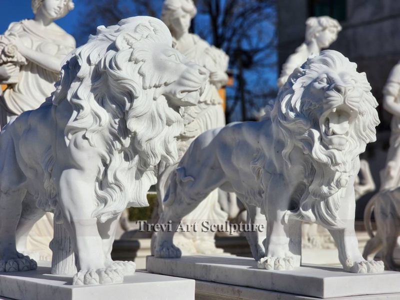 life szie marble outdoor lion statue pairs