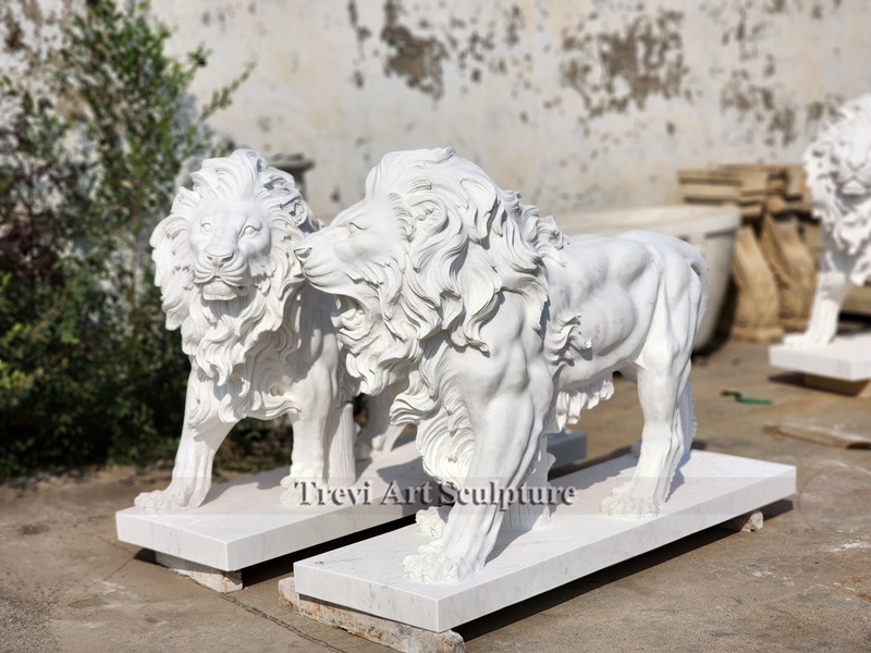 outdoor marble outdoor lion statue pair