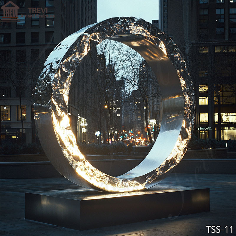 Stainless steel ring lighting sculpture