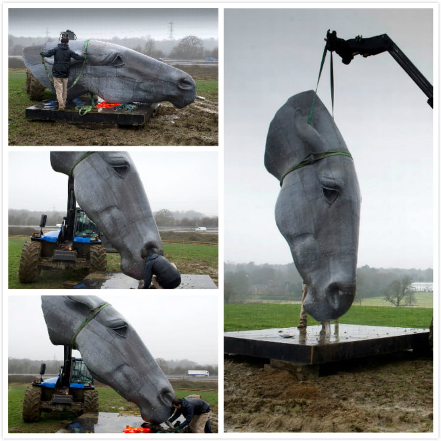 install bronze horse head sculpture