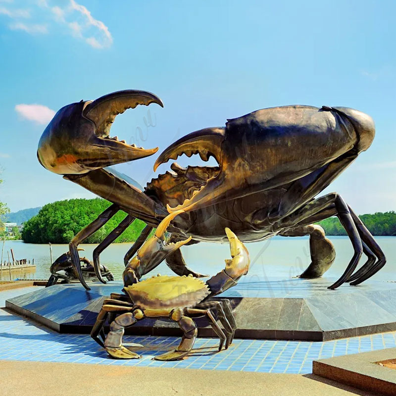 Large Bronze Crab Family Garden Statue