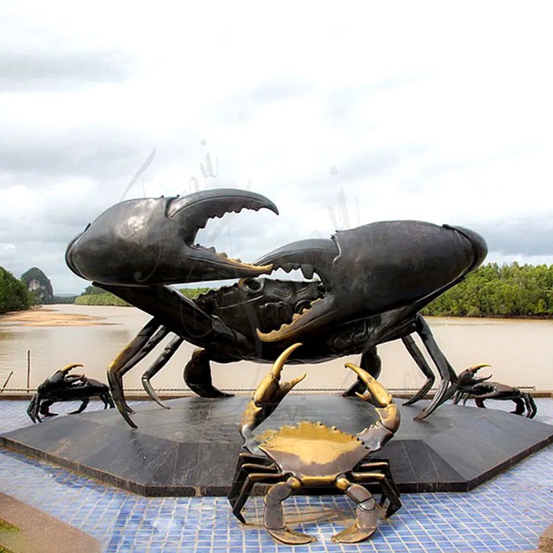 Large Bronze Crab Family Garden Statue