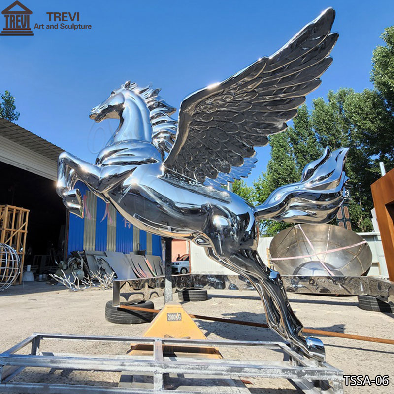 Stainless steel metal Pegasus sculpture