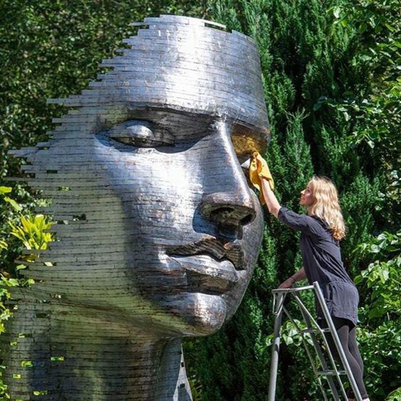 Stainless Steel Face Sculpture by Rafael Miranda San Juan for Sale