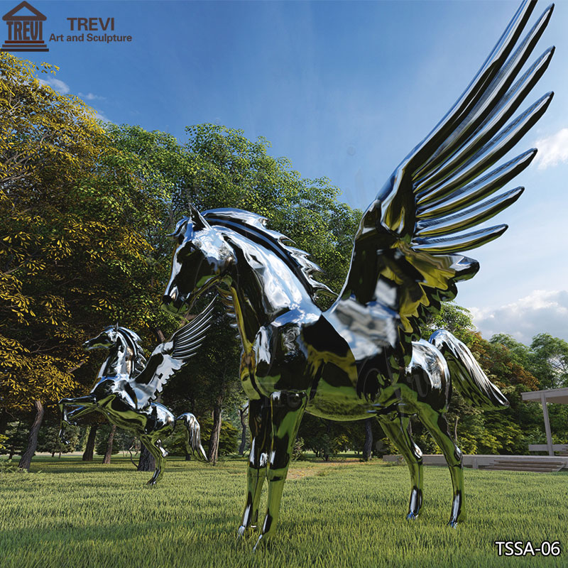 Stainless steel metal Pegasus sculpture