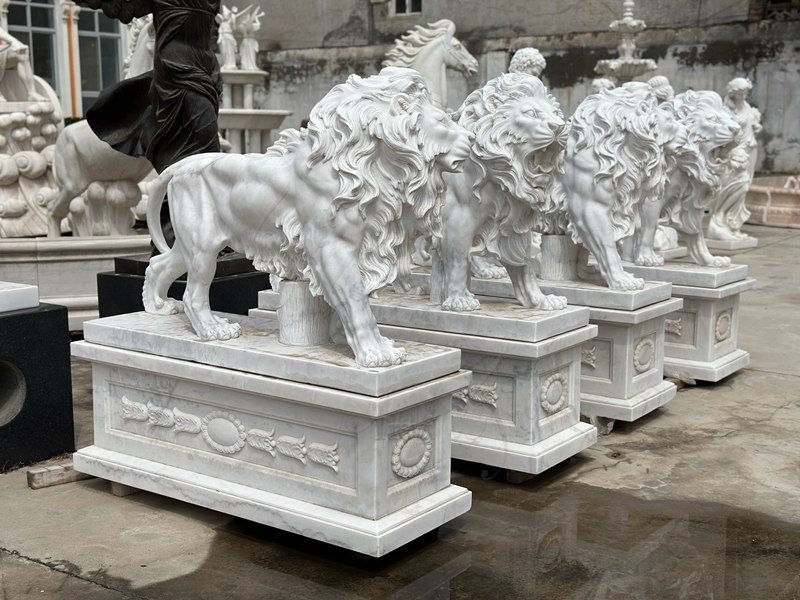 Large In-Stock Marble Lion Sculptures