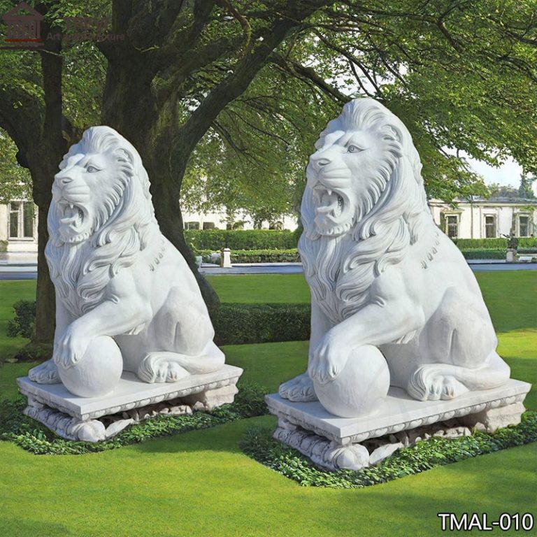 Outdoor marble Lion Statue with Balls