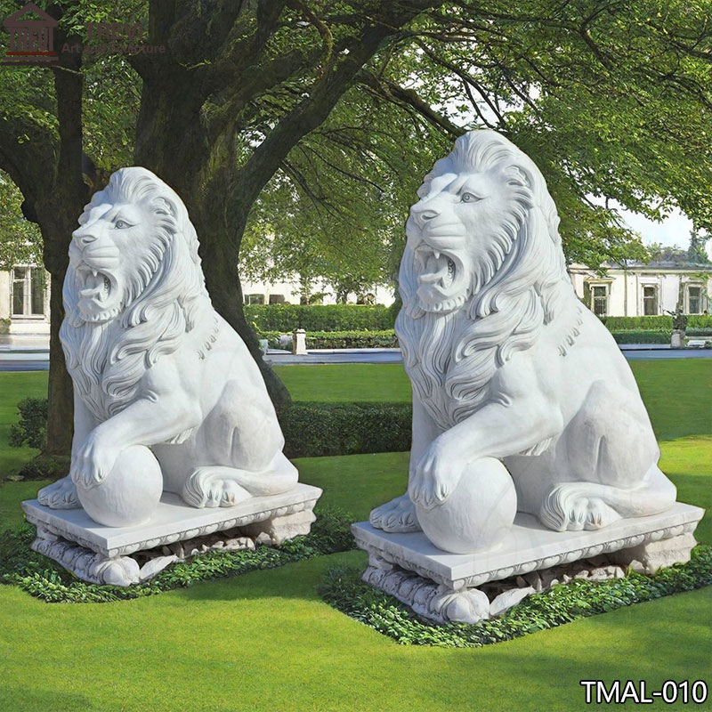 Outdoor marble Lion Statue with Balls