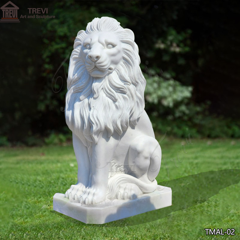 Life-Size White Marble Lion Sculpture Garden Decor for Sale
