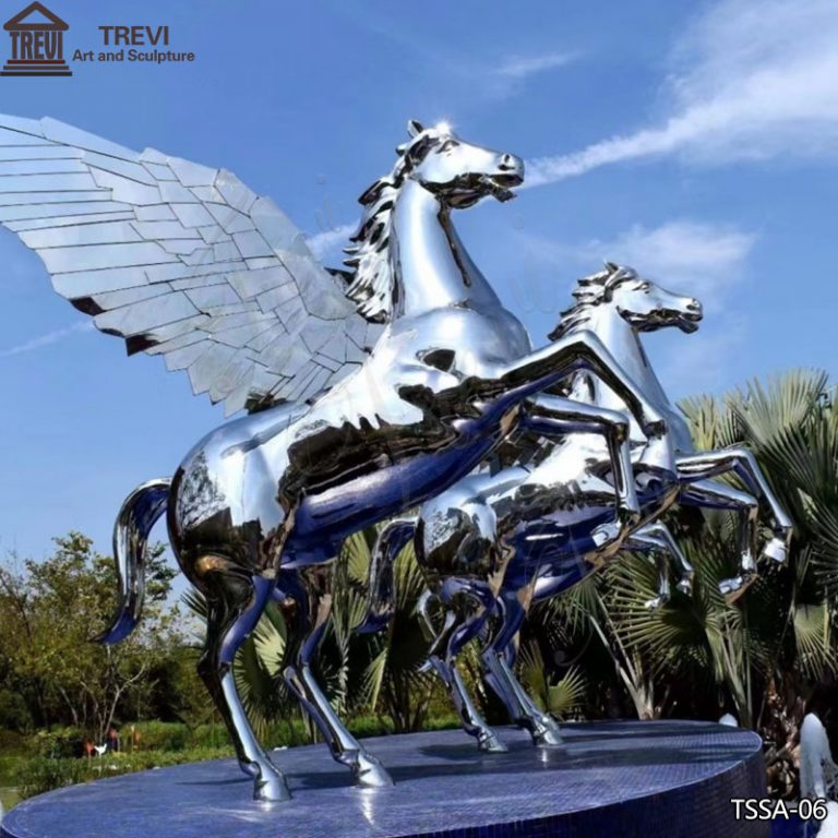 Stainless steel metal Pegasus sculpture