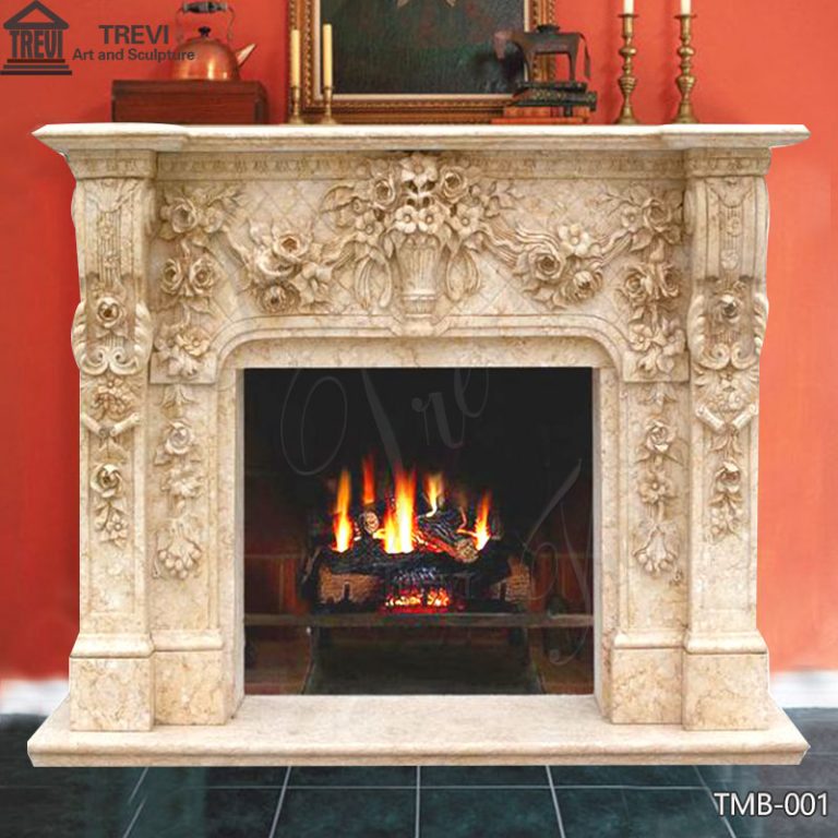 Hand-Carved Nature Marble Fireplace Mantel Home Decoration