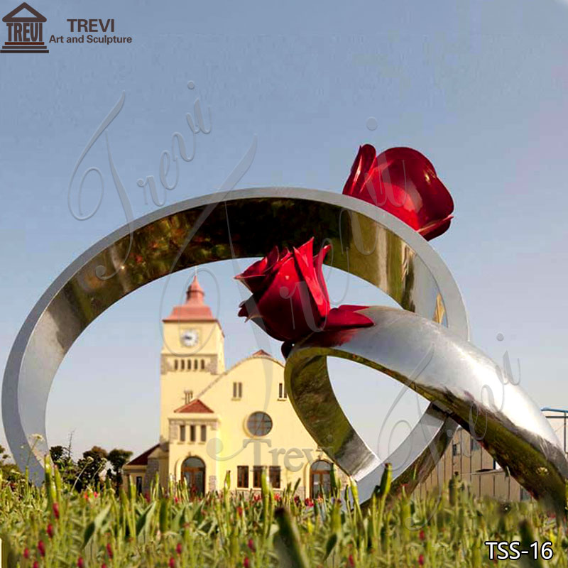 Metal Rose Ring Sculpture Outdoor Landmark