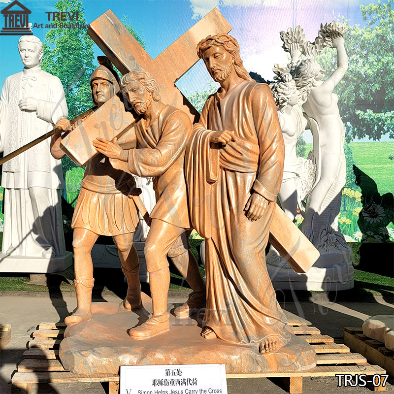 14 stations of Jesus marble statue