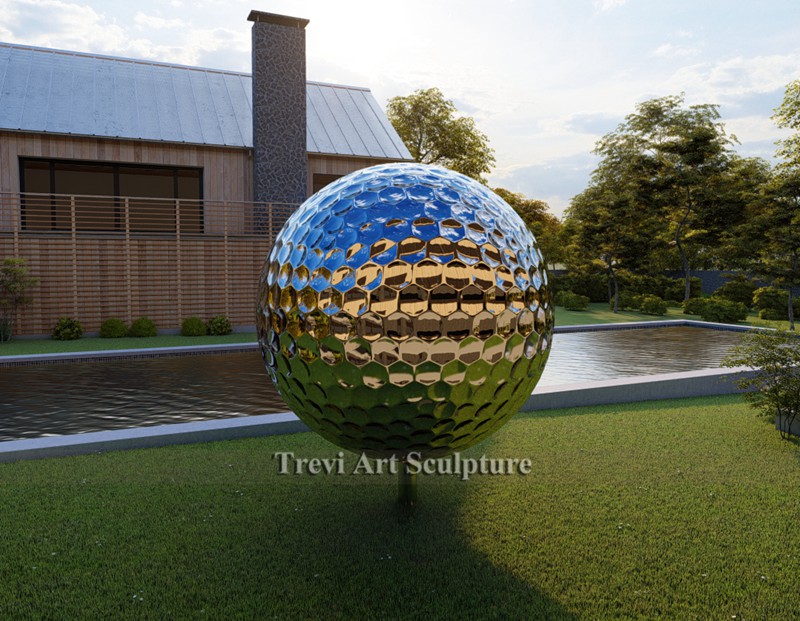 Mirror polished Golf Ball sculpture outdoor decor