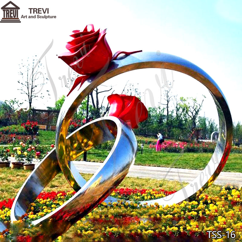 Romantic Metal Rose Ring Sculpture Outdoor Landmark for Sale TSS-16