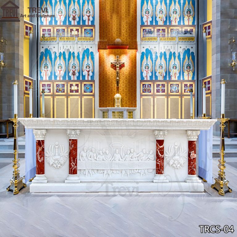 High-Quality Catholic Marble Altar Table with Relief Sculpture