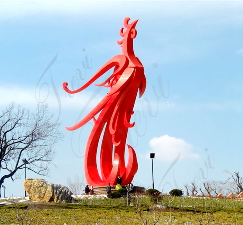 red metal phoenix sculpture