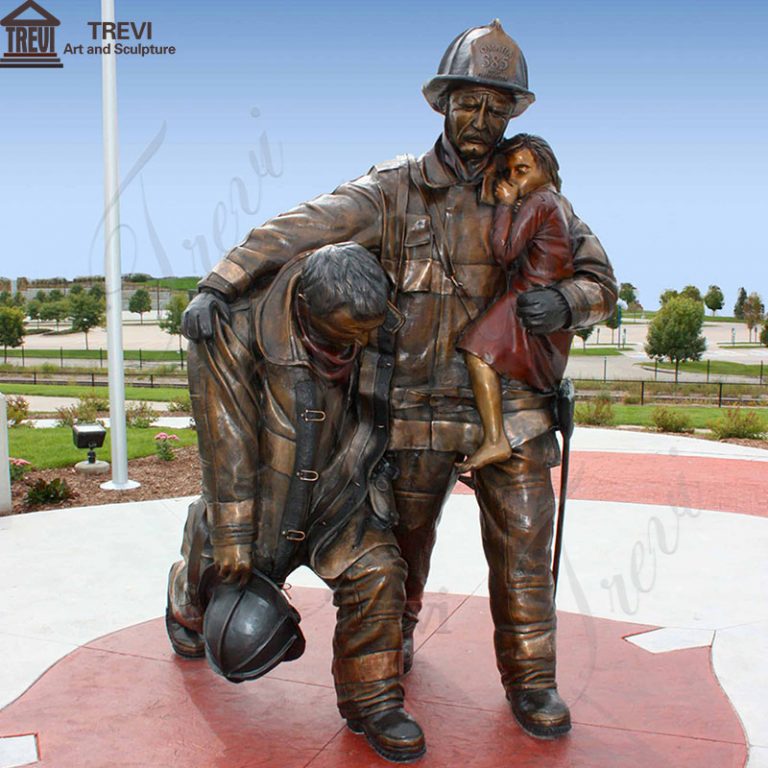 Life Size Custom Bronze Fireman Statue Outdoor Memorial for Sale