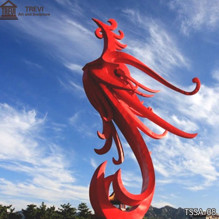 Red Metal Phoenix Sculpture