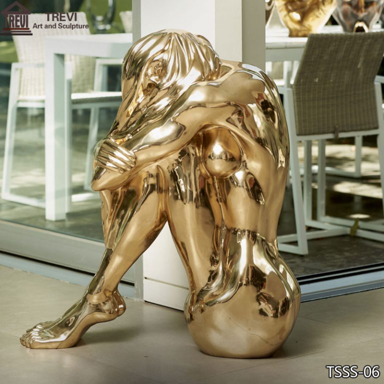 Life Size Modern Stainless Steel Sitting Girl Statue for Sale TSSS-06