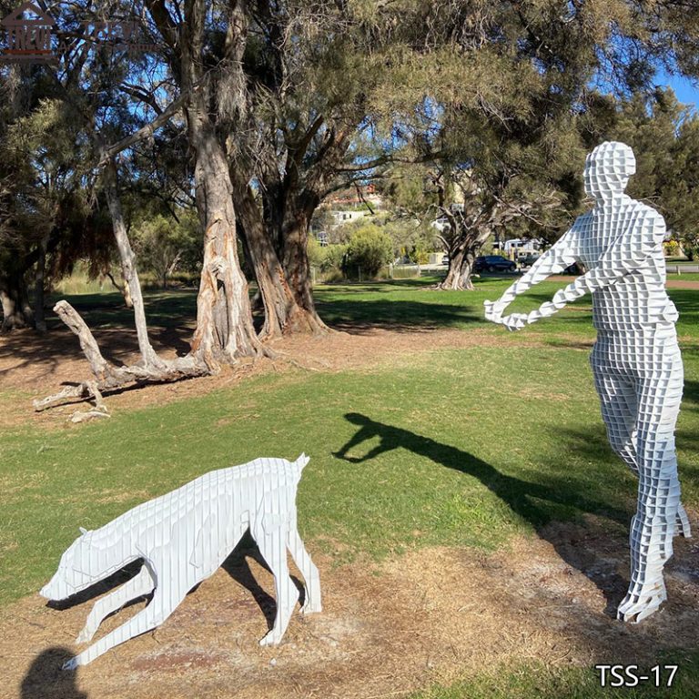 Metal Public Art Dog Walker Statue Outdoor Decoration for Sale TSS-17