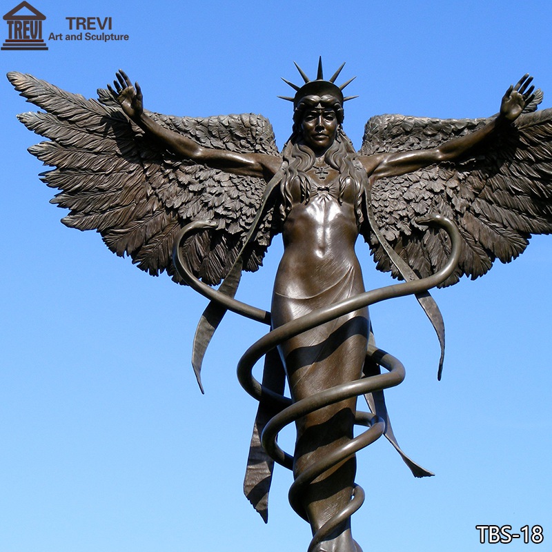 Large Outdoor Bronze Caduceus Angel Sculpture for Sale