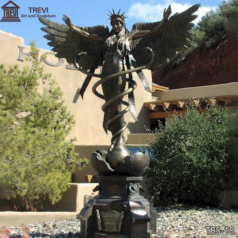 Outdoor Bronze Caduceus Angel Sculpture for Sale