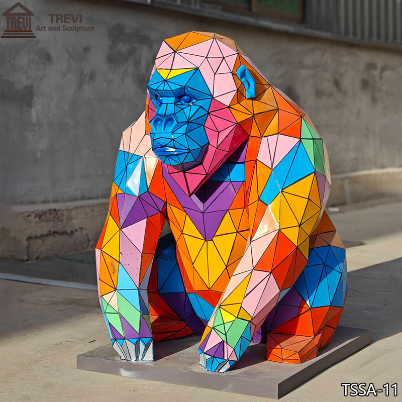 Colorful-Stainless-Steel-Geometric-Gorilla-Statue-for-Sale