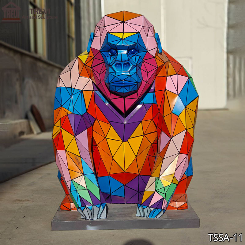 Colorful-Stainless-Steel-Geometric-Gorilla-Statue-for-Sale