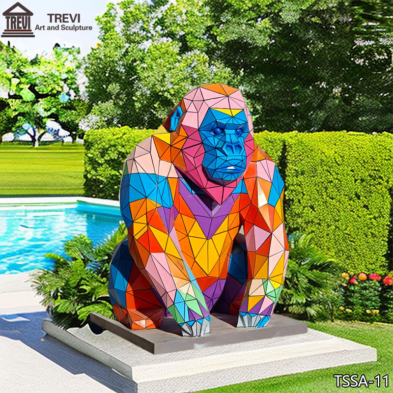 Stainless-Steel-Geometric-Gorilla-Statue-for-Sale