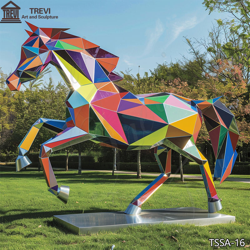 Colorful-Geometric-jumpping-Horse-Sculpture