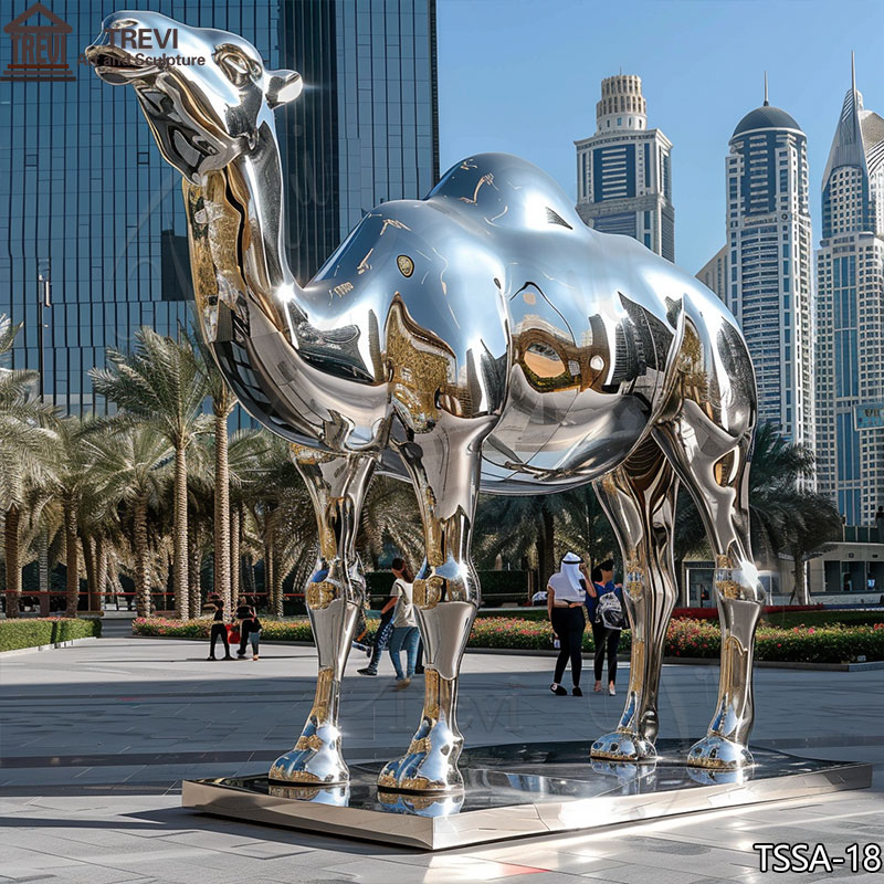 Life-Size-Stainless-Steel-Camel-Sculpture