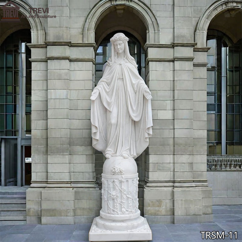 white Marble Mother Mary Statue Outdoor