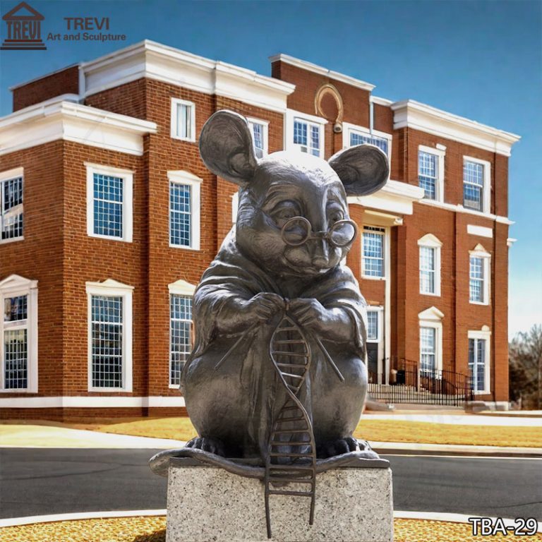 Bronze Laboratory Mouse Statue Knitting a DNA