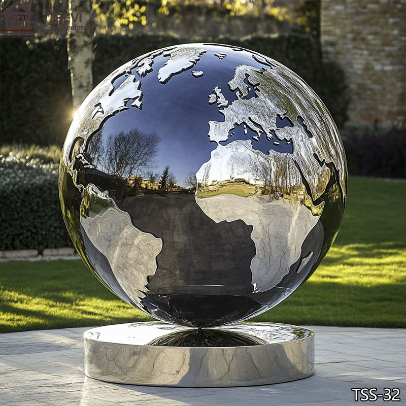 Large Stainless Steel Metal Globe Sculpture