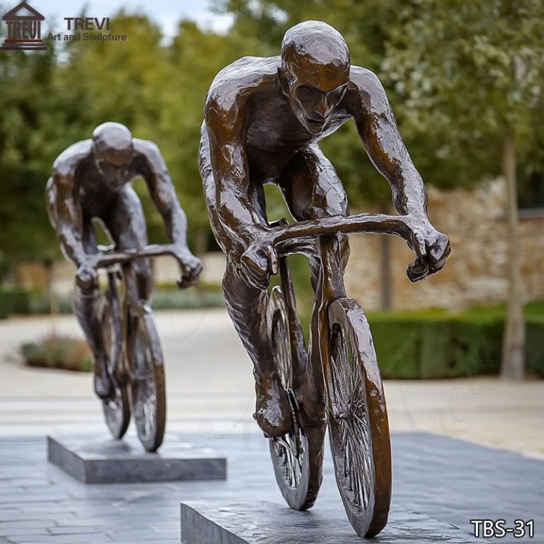 Bronze riding bicycle sculpture